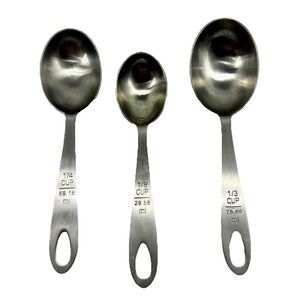 Lindy's MPC4 Stainless Steel Measuring Cup Spoons 3 Pc Set 1/8 1/4 1/3 Cup 8.5"